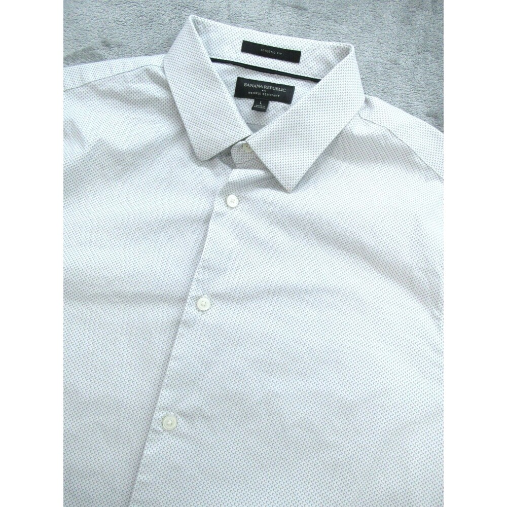 Banana Republic Dress Shirt Mens Athletic Fit Wrinkle Resistant Geometric Gray